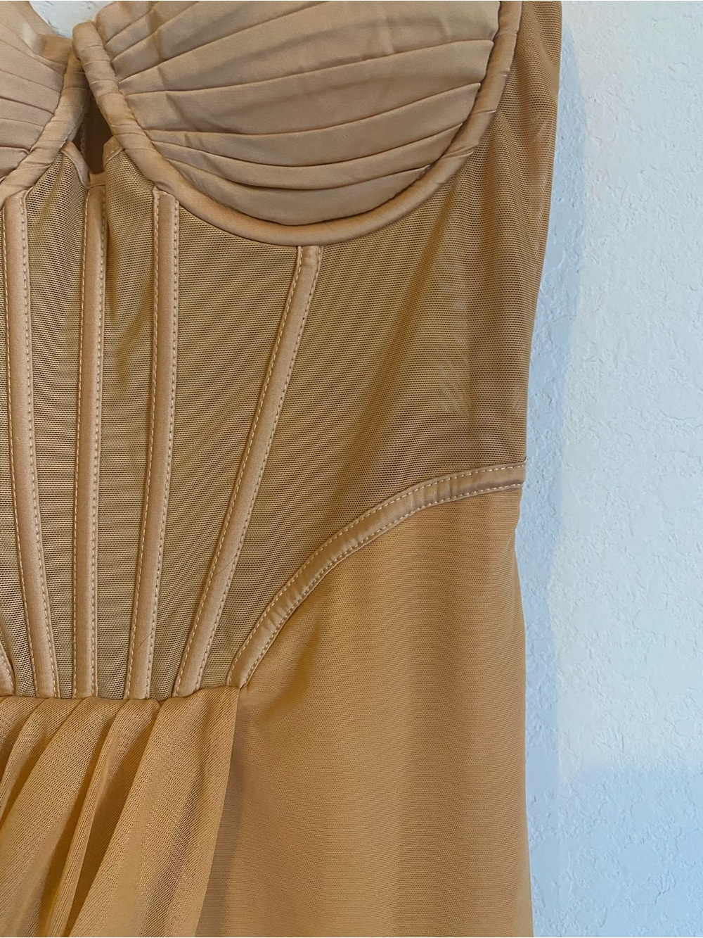 Oh Polly Glam Gold Draped Corset Midaxi Formal Dress Asymmetric Wrap Slit 4 - Picture 6 of 16